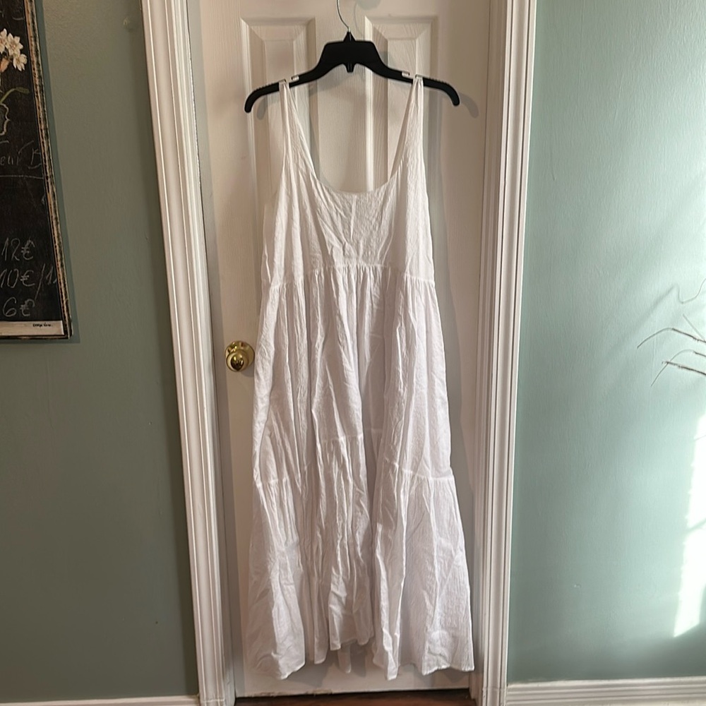 White crinkle cotton midi dress